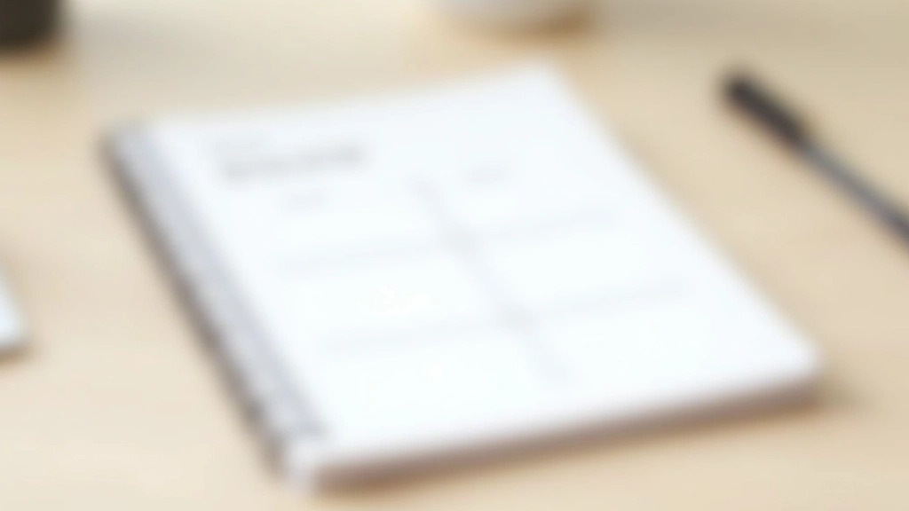 Blocco note con matrice disegnata a mano, due assi perpendicolari creano quattro quadranti etichettati, sfondo minimalista