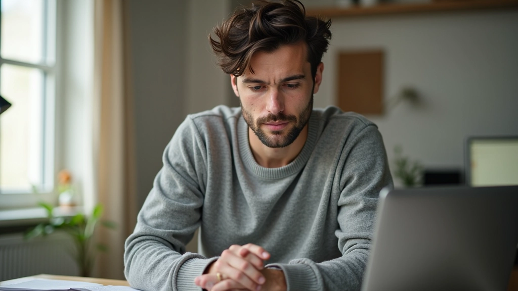 Persona che guarda l'orologio sul muro mentre lavora al computer con espressione concentrata