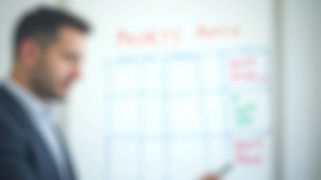 Matrice priorità-urgenza disegnata su una lavagna bianca con pennarelli colorati