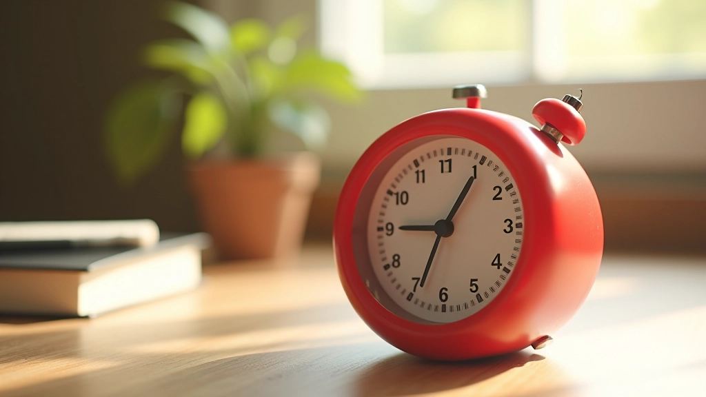Timer da cucina di colore rosso con design classico su una scrivania ordinata